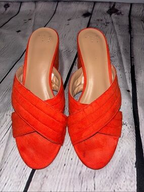 Target Orange Suede Crisscross Slide Mules